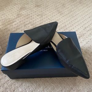 Black leather mules